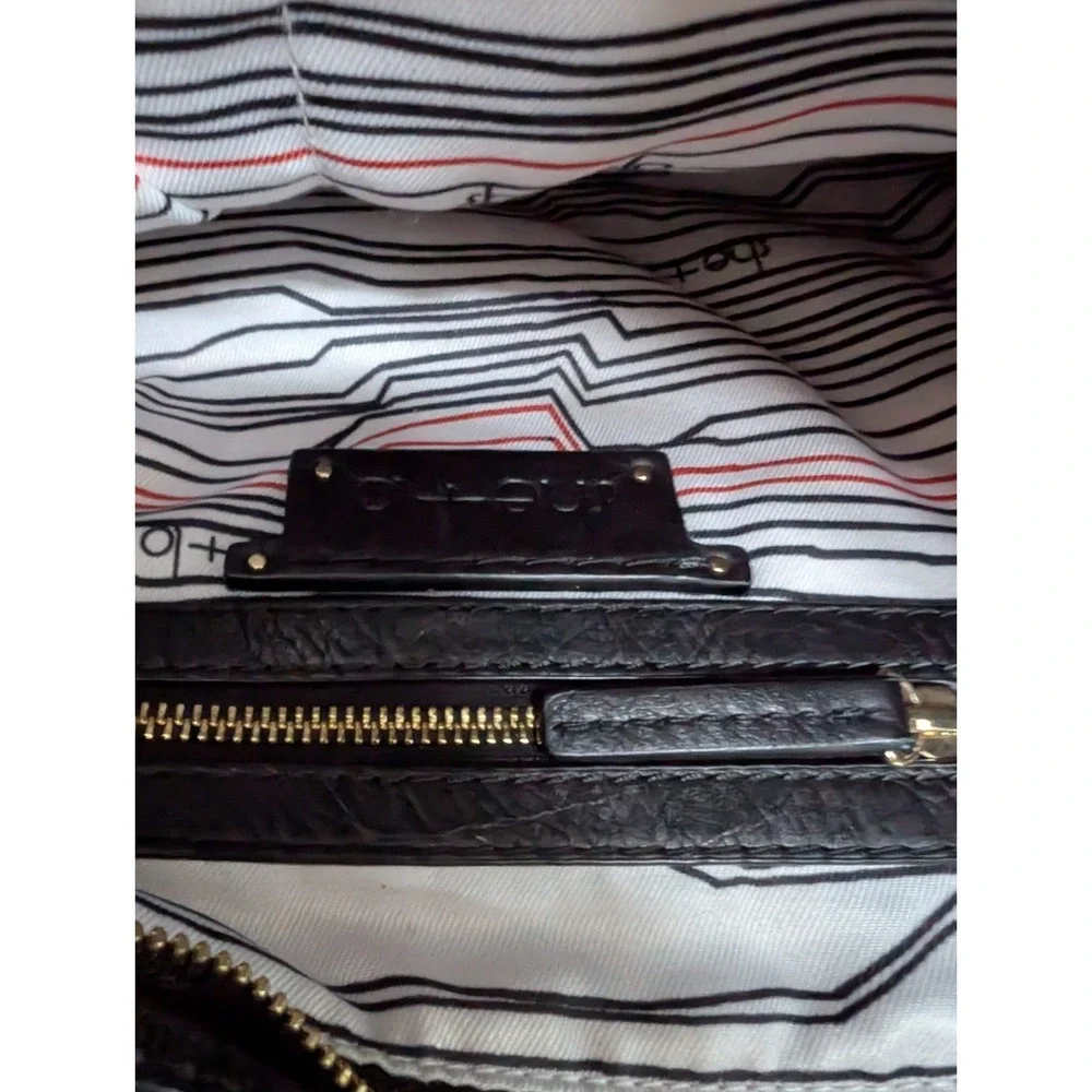She+Lo BLACK Leather Hobo Handbag With‎ Gold Accents